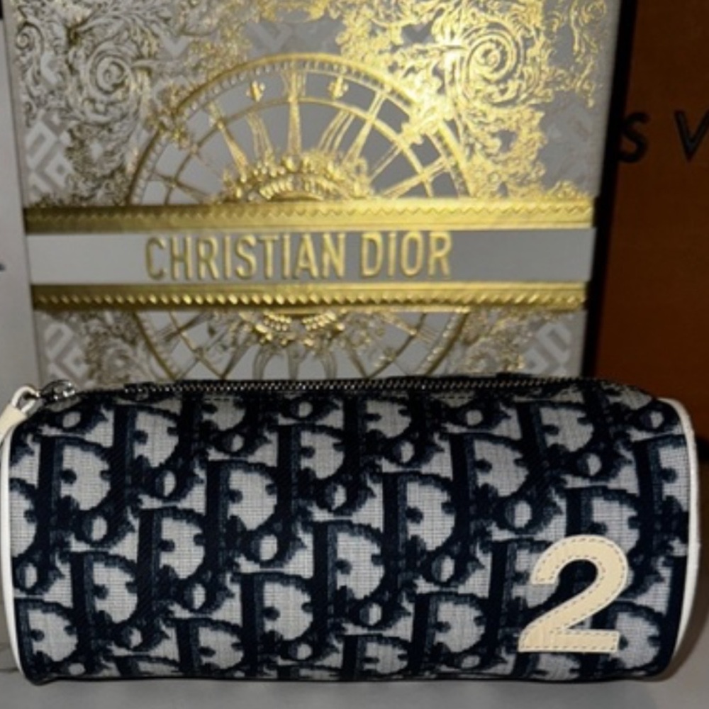 Dior Navy and White Monogram Toiletry Pouch with '2' Patch